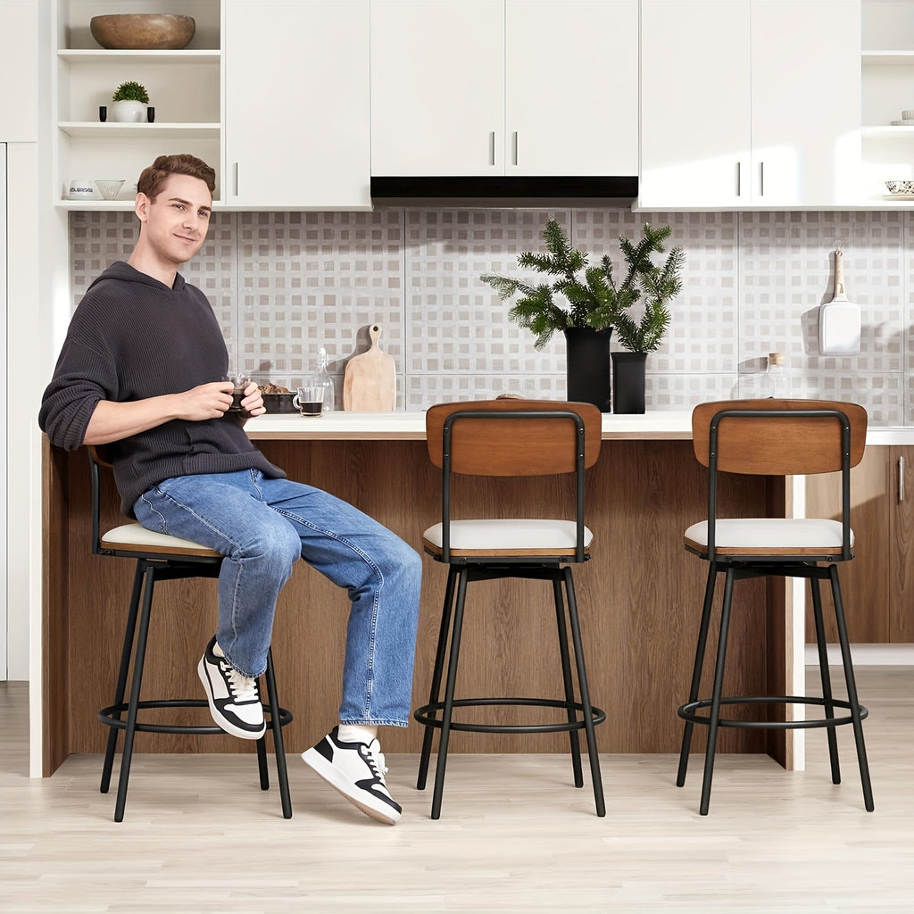 2\u002F3pcs Swivel Counter Height Barstools with Back, Fabric\u002FPU Upholstered Barstools with Metal & Wood Frame for Canteen, Living Room, Bar